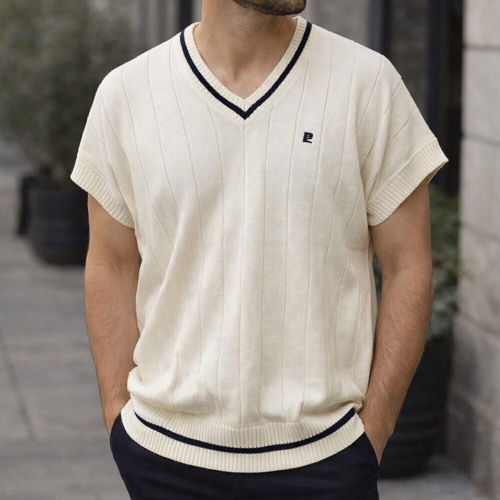 Vintage Pierre Cardin Paris Cream Knit Sweater Vest Top Size Medium